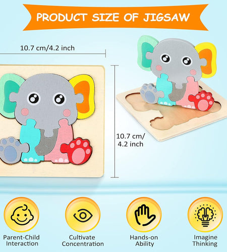 6 Pack Wooden Puzzles for Toddler 1-3 Years Old Wood Jigsaw Puzzles for Boys Montessori Games and Educational Toys for Kids Wooden Toddler Puzzles Present (Animal)