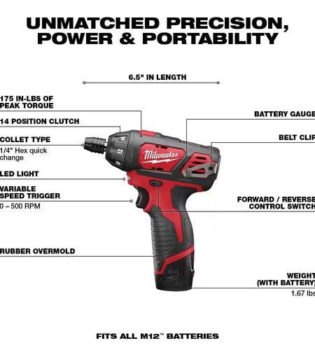 M12 12V Lithium-Ion Cordless 1/4 In. Hex Screwdriver Kit W/ Shockwaveimpact Duty Titanium Drill Bit Set (23-Piece)