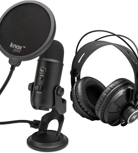 Yeti USB Microphone (Blackout) Bundle with Knox Gear Headphones and Pop Filter (3 Items)