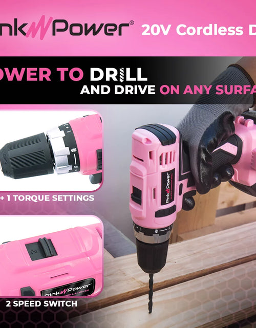 Load image into Gallery viewer, Tool Set for Women - 20V Electric Cordless Power Drill W/ Storage Bag, 16 Pc. Drill Bit &amp; Screwdriver Set, Charger &amp; 2 Batteries
