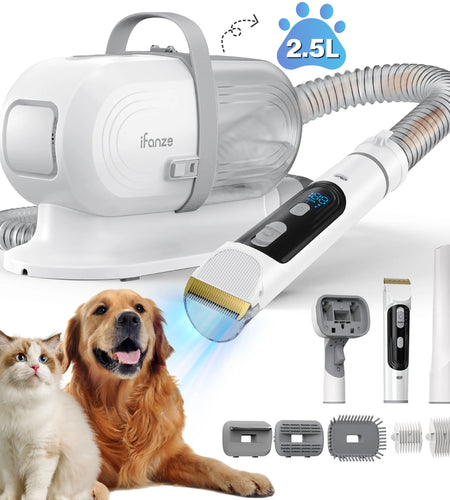 14Kpa Dog Grooming Kit & Vacuum, 2.5L Pet Hair Vacuum Suction 99% Pet Hair,3 Modes Suction Dog Grooming Clipper Kit,5 Pet Groomer Tools,Low Noise Pet Shedding Vacuum for Dogs Cats,White