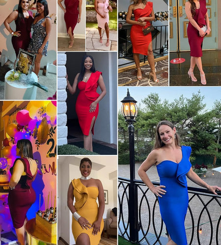 Womens One Shoulder Ruffles Side Split Bodycon Bandage Club Party Dress