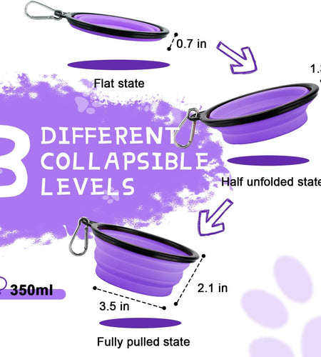 Expandable Dog Bowls for Travel, 2-Pack Dog Portable Water Bowl for Dogs Cats Pet Foldable Feeding Watering Dish for Traveling Camping Walking with 2 Carabiners, BPA Free