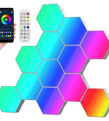 Hexagon LED Lights 12 Pack RGB Led Hex Light Panels Hexagon Smart Wall Lights Sync to Music for Room Bar Decor Gaming Setup