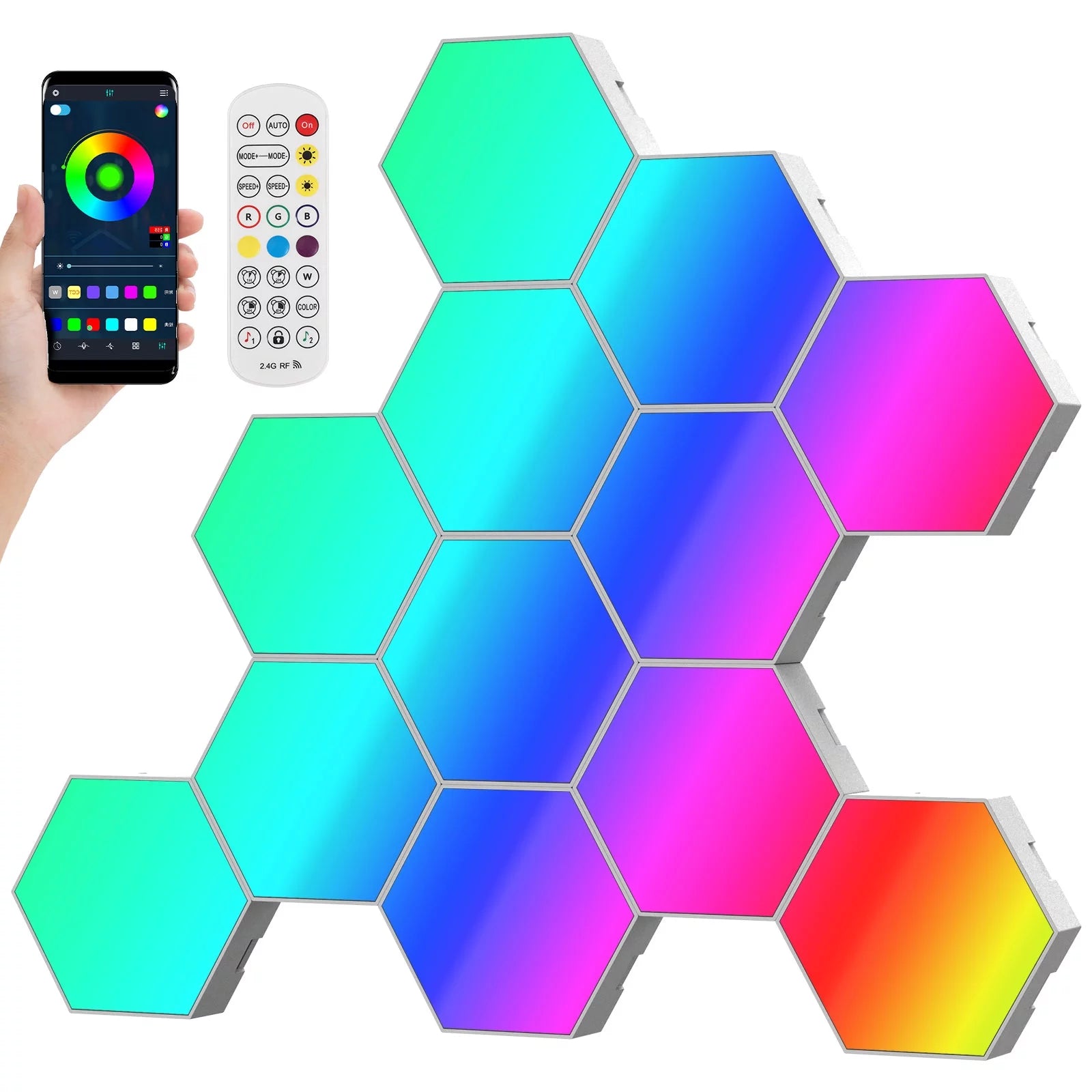 Hexagon LED Lights 12 Pack RGB Led Hex Light Panels Hexagon Smart Wall Lights Sync to Music for Room Bar Decor Gaming Setup