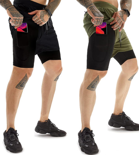 Mens Athletic Shorts 2-In-1 Gym Workout Running 7'' Shorts with Towel Loop