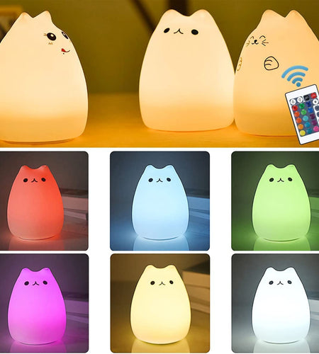 Cat Lamp, Remote Control Silicone Kitty Night Light for Kids Toddler Baby Girls Rechargeable Cute Kawaii Nightlight (Popurlarity Kitty)