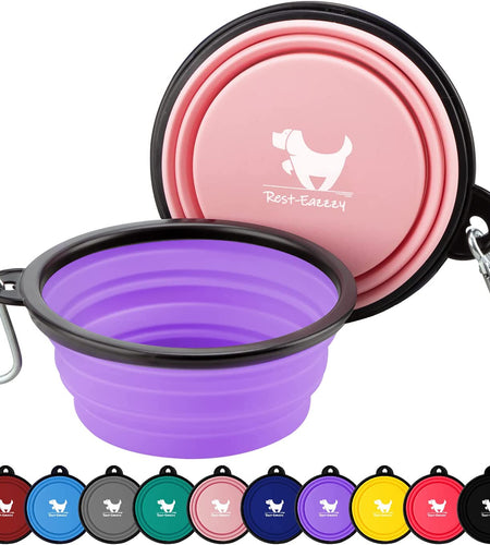 Expandable Dog Bowls for Travel, 2-Pack Dog Portable Water Bowl for Dogs Cats Pet Foldable Feeding Watering Dish for Traveling Camping Walking with 2 Carabiners, BPA Free