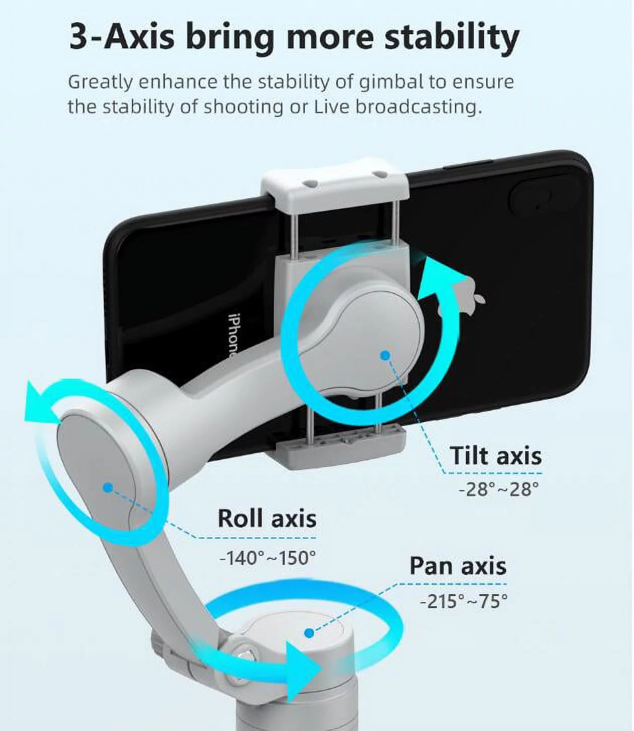 HQ3 SK062 Smartphone Stabilizer, 3-Axis Foldable Pocket Gimbal, Stable Perfect Selfies, Smooth Video, Compatible with Iphone and Android