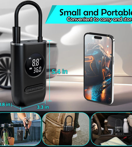 Tire Inflator Portable Air Compressor, 150PSI Cordless Air Pump for Car Tires with Digital Pressure Gauge, Rechargeable Tire Pump with Flashlight for Car Bike Motorcycles Balls