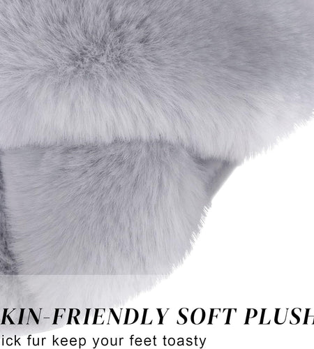 Women'S Cross Band Slippers Soft Plush Furry Cozy Open Toe House Shoes Indoor Outdoor Faux Rabbit Fur Warm Comfy Slip on Breathable