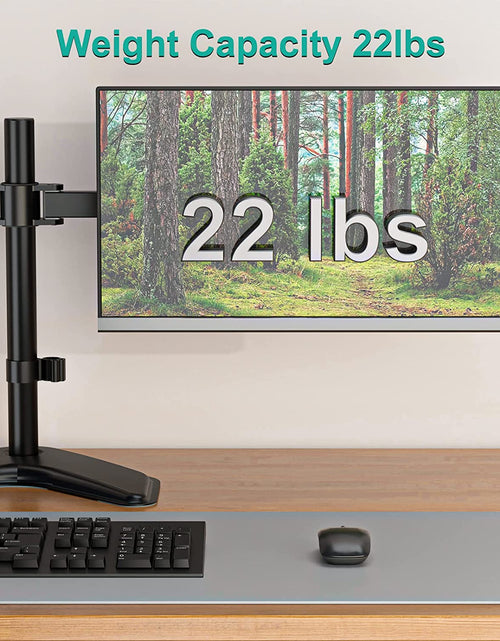 Load image into Gallery viewer, Free Standing Dual LCD Monitor Fully Adjustable Desk Mount Fits 2 Screens up to 27 Inch, 22 Lbs. Weight Capacity per Arm, with Grommet Base (MF002), Black
