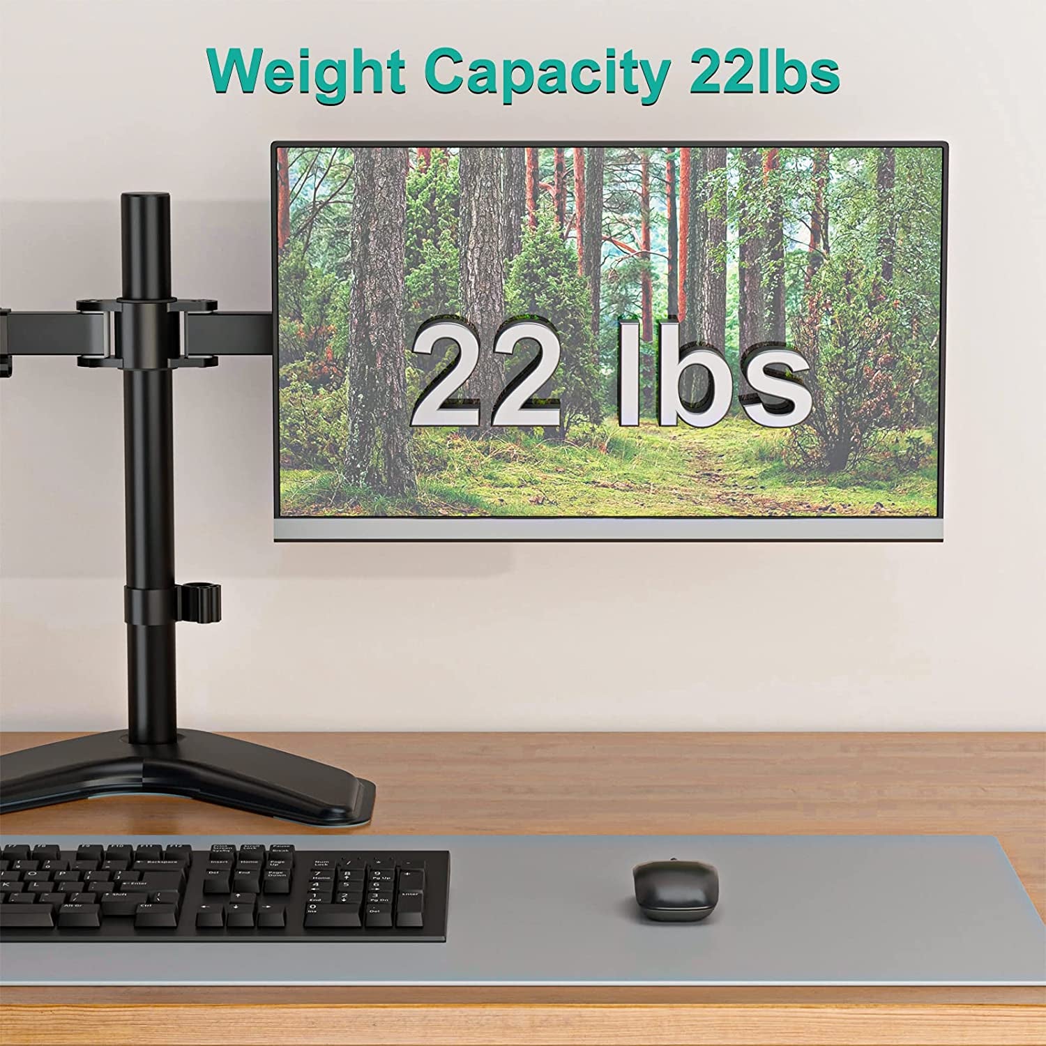 Free Standing Dual LCD Monitor Fully Adjustable Desk Mount Fits 2 Screens up to 27 Inch, 22 Lbs. Weight Capacity per Arm, with Grommet Base (MF002), Black