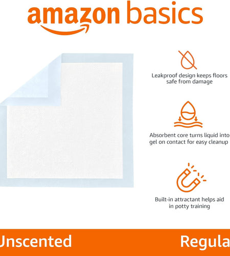 Dog and Puppy Pee Pads with Leak-Proof Quick-Dry Design for Potty Training, Standard Absorbency, Regular Size, 22 X 22 Inches, Pack of 100, Blue & White