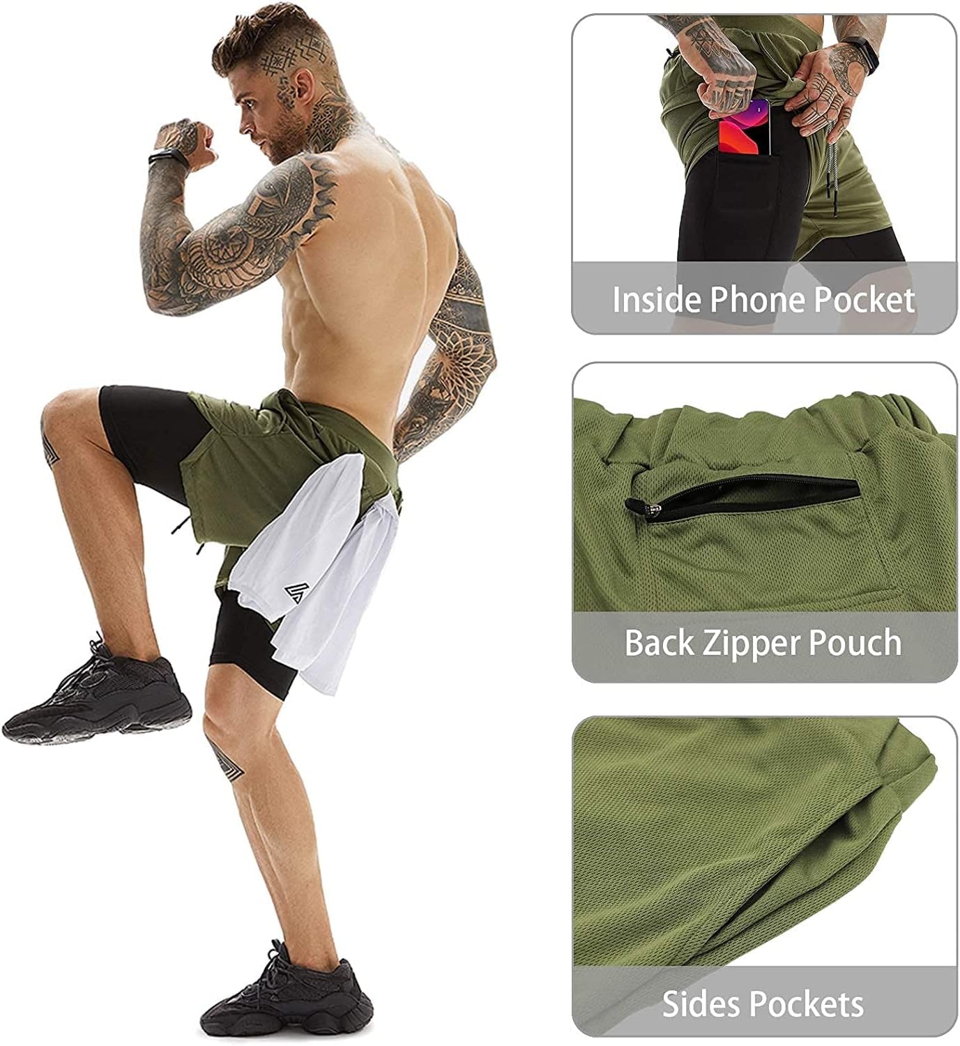 Mens Athletic Shorts 2-In-1 Gym Workout Running 7'' Shorts with Towel Loop