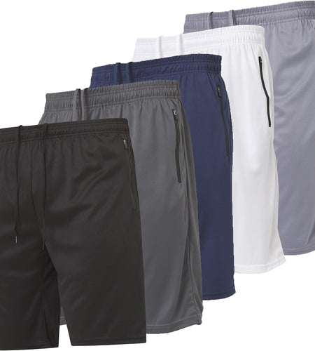 Mens Athletic Running Shorts Dry Fit Active Shorts with Zippered Pockets 5 Pack