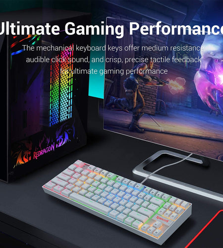 K552 Mechanical Gaming Keyboard 60% Compact 87 Key Kumara Wired Cherry MX Blue Switches Equivalent for Windows PC Gamers (RGB Backlit White)