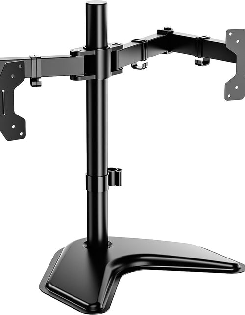 Load image into Gallery viewer, Free Standing Dual LCD Monitor Fully Adjustable Desk Mount Fits 2 Screens up to 27 Inch, 22 Lbs. Weight Capacity per Arm, with Grommet Base (MF002), Black
