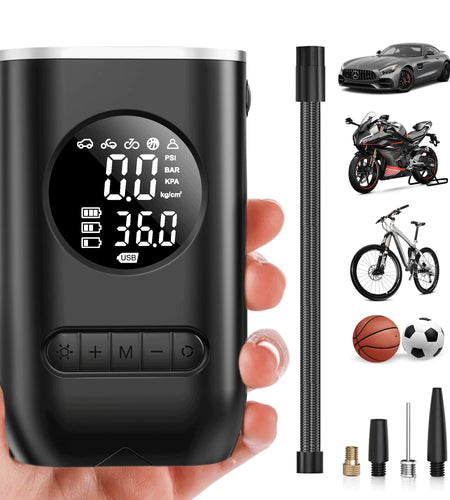 Tire Inflator Portable Air Compressor, 150PSI Cordless Air Pump for Car Tires with Digital Pressure Gauge, Rechargeable Tire Pump with Flashlight for Car Bike Motorcycles Balls