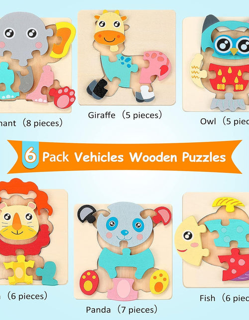 Load image into Gallery viewer, 6 Pack Wooden Puzzles for Toddler 1-3 Years Old Wood Jigsaw Puzzles for Boys Montessori Games and Educational Toys for Kids Wooden Toddler Puzzles Present (Animal)
