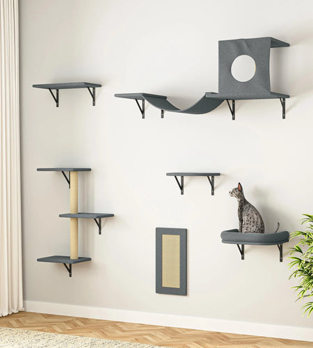 Cat Wall Shelves and Perches Set of 5, Sleeping Playing Lounging Climbing Cat Tree House for Multiple Cats, Black