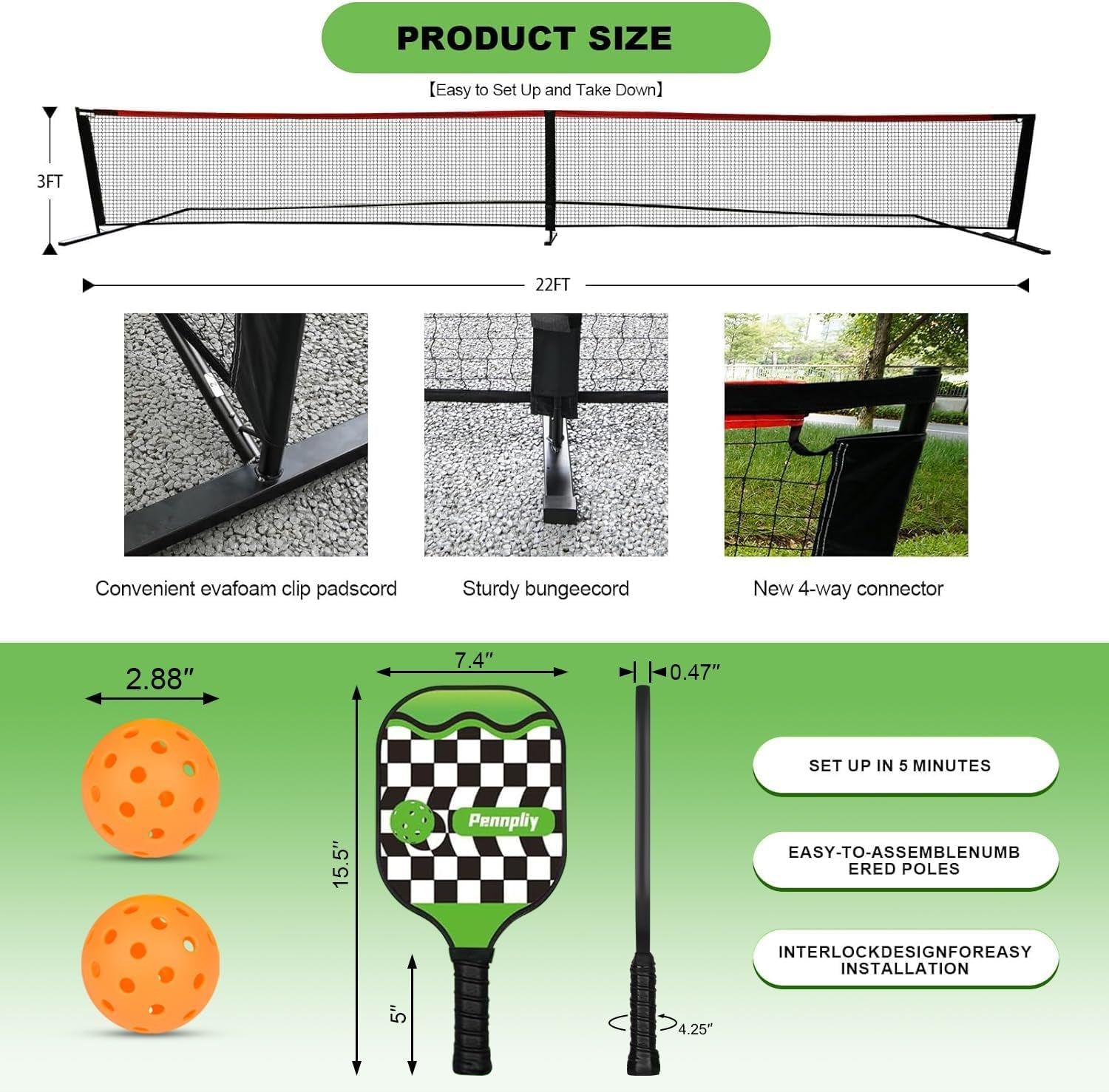 Pickleball Paddle Set of 4, Pickleball Set with Net, Pickleball Set with Net And