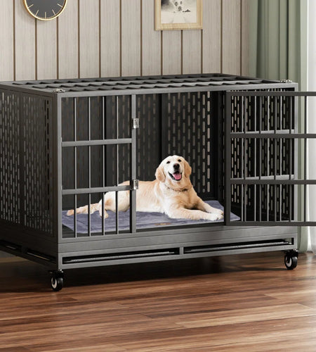 RERORD 48 Inch Heavy Duty Dog Crate with Wheels, Folding Metal Big Dog Cage Extra Large Dog Crate