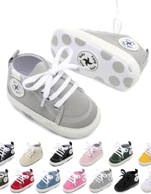 Load image into Gallery viewer, Baby Girls Boys Shoes Soft Anti-Slip Sole Newborn First Walkers Star High Top Canvas Denim Unisex Infant Sneaker
