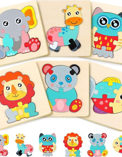 Load image into Gallery viewer, 6 Pack Wooden Puzzles for Toddler 1-3 Years Old Wood Jigsaw Puzzles for Boys Montessori Games and Educational Toys for Kids Wooden Toddler Puzzles Present (Animal)
