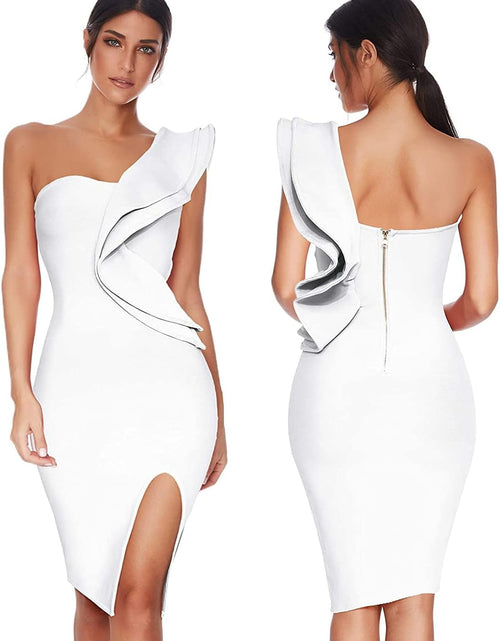 Load image into Gallery viewer, Womens One Shoulder Ruffles Side Split Bodycon Bandage Club Party Dress
