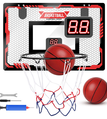 Basketball Hoop Indoor, LED Light Mini Basketball Hoops with 2 Balls & Electronic Scoreboard, over the Door Basketball Hoop, Basketball Accessories for 5 6 7 8 9 10 11 12 Year Old Kids Teen Adults