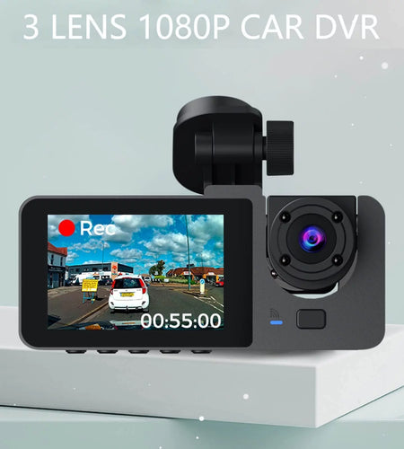 Dash Cam for Car, 1080P 3 Channel Front & Rear inside Dash Camera, Super Night Vision, Parking Monitor, Loop Recording, with 32GB SD Card