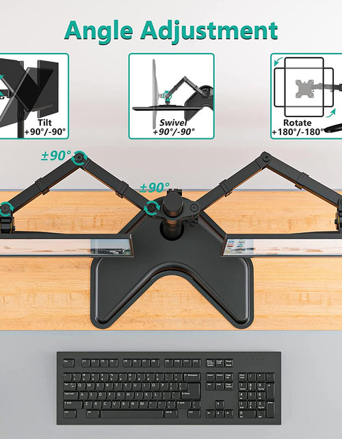 Load image into Gallery viewer, Free Standing Dual LCD Monitor Fully Adjustable Desk Mount Fits 2 Screens up to 27 Inch, 22 Lbs. Weight Capacity per Arm, with Grommet Base (MF002), Black
