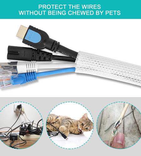 6.6Ft - 2/3 Inch White Cable Sleeve, Cable Organizer for Desk PC TV Computer, Wire Protector Cable Wrap Cover, Cord Management for Home Office