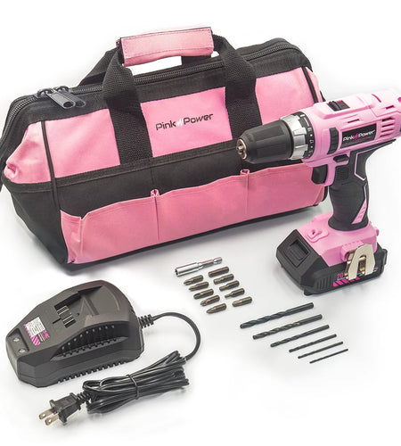 Tool Set for Women - 20V Electric Cordless Power Drill W/ Storage Bag, 16 Pc. Drill Bit & Screwdriver Set, Charger & 2 Batteries