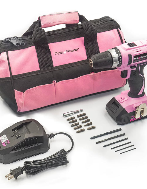 Load image into Gallery viewer, Tool Set for Women - 20V Electric Cordless Power Drill W/ Storage Bag, 16 Pc. Drill Bit &amp; Screwdriver Set, Charger &amp; 2 Batteries
