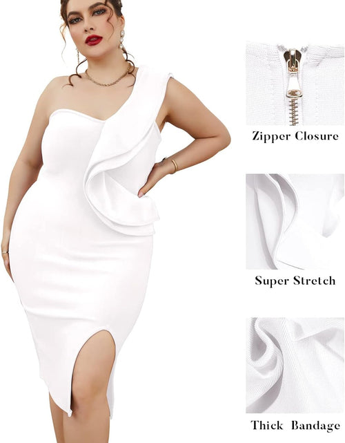 Load image into Gallery viewer, Womens One Shoulder Ruffles Side Split Bodycon Bandage Club Party Dress
