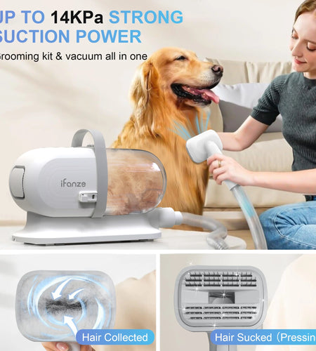 14Kpa Dog Grooming Kit & Vacuum, 2.5L Pet Hair Vacuum Suction 99% Pet Hair,3 Modes Suction Dog Grooming Clipper Kit,5 Pet Groomer Tools,Low Noise Pet Shedding Vacuum for Dogs Cats,White