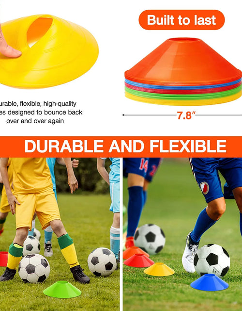 Load image into Gallery viewer, 50Pcs Pro Disc Cones - Agility Soccer Cones Football Cones with Carry Bag and 2 Whistles for Sports Training, Football, Basketball
